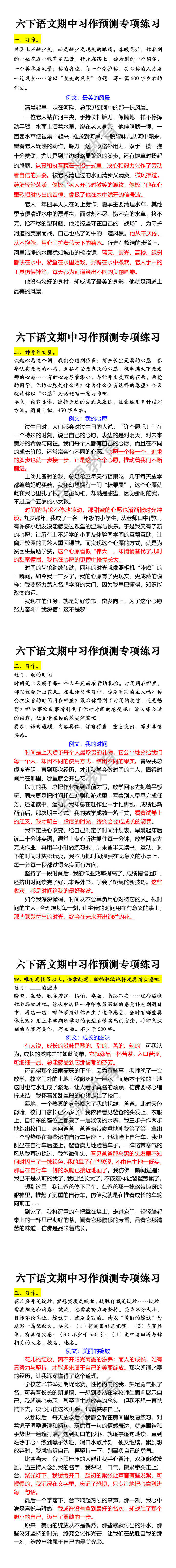 六下语文期中习作预测专项练习