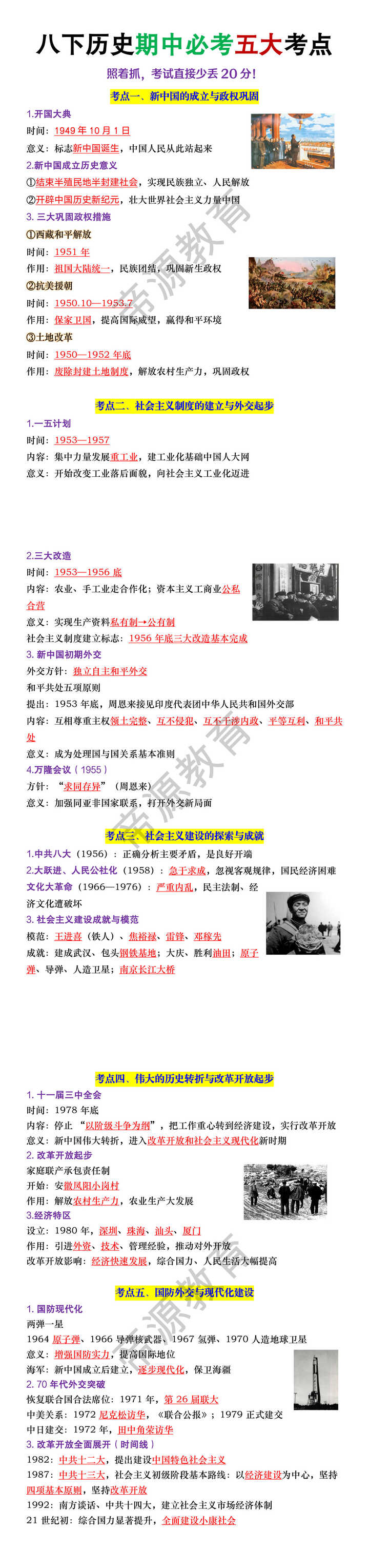 八年级下册历史期中必考五大考点