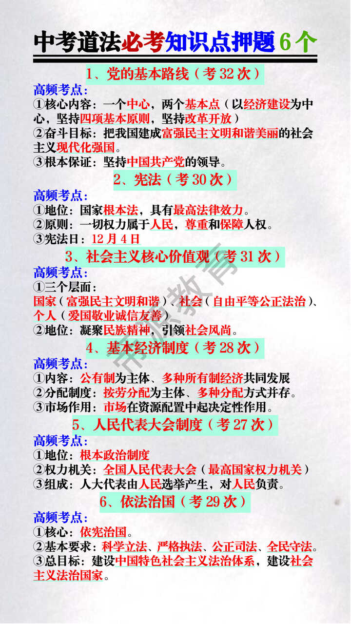 中考道法必考知识点押题6个
