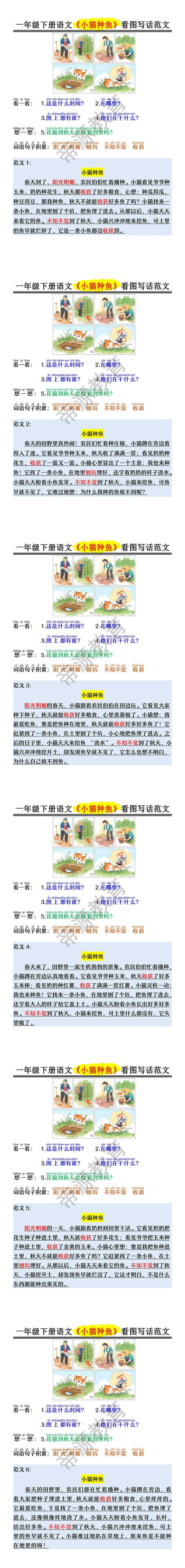 一年级下册语文《小猫种鱼》看图写话范文