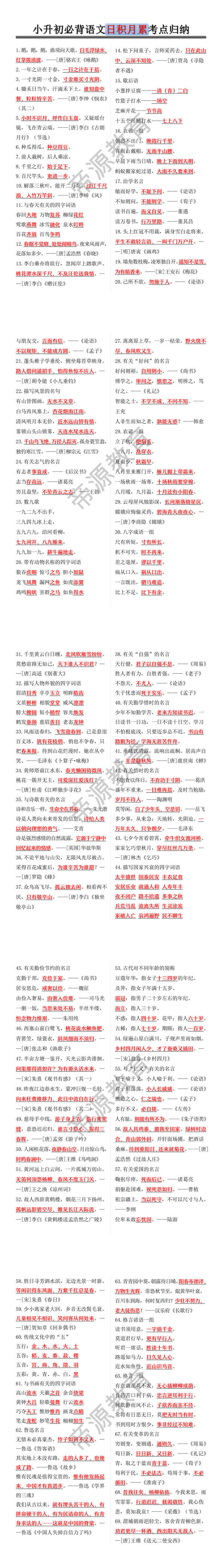 小升初必背语文日积月累考点归纳