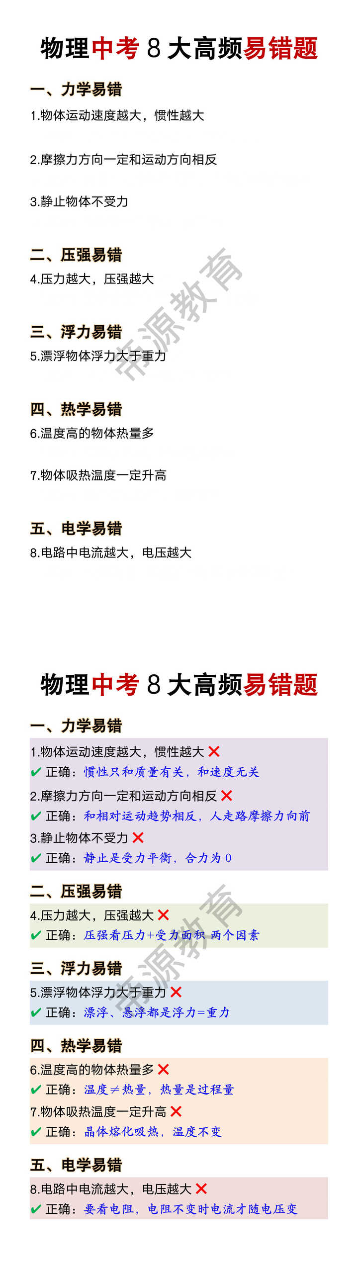 初中物理中考8大高频易错题