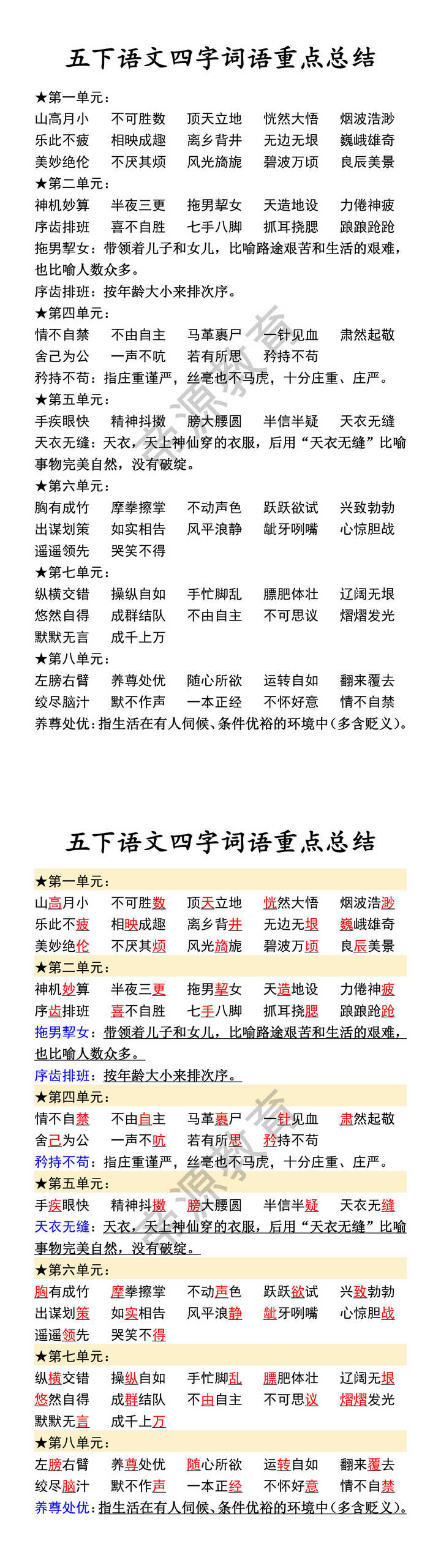 五下语文四字词语重点总结 五下语文四字词语重点总结