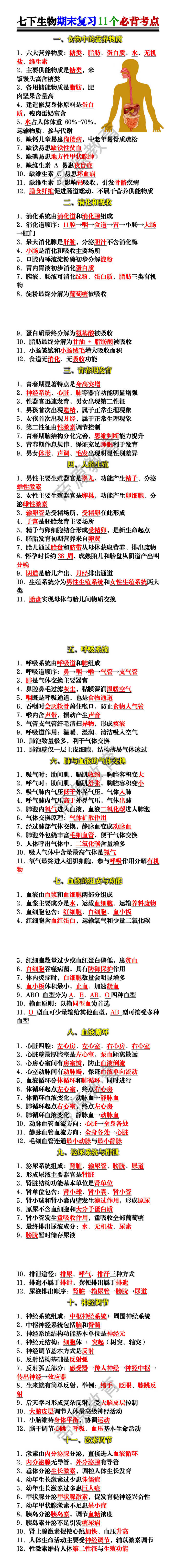 七下生物期末复习11个必背考点