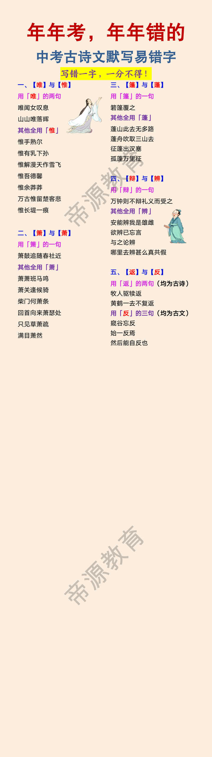 年年考，年年错的中考古诗文默写易错字