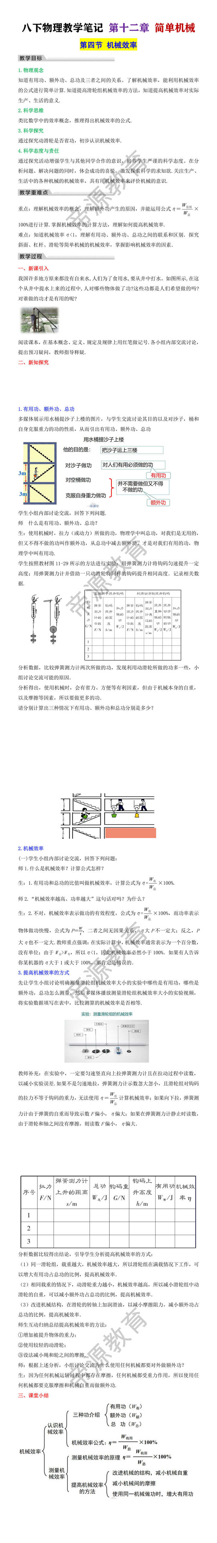 八年级下册物理【简单机械——机械效率】教学笔记