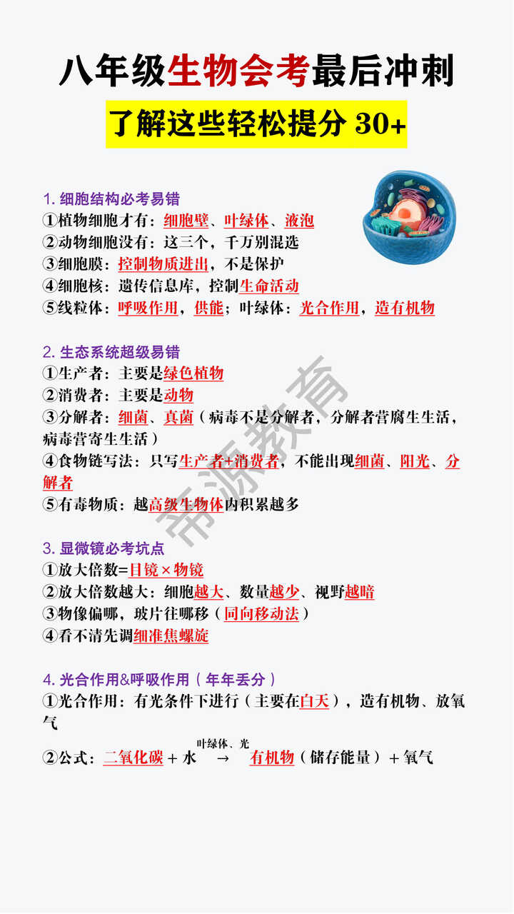 八年级生物会考最后冲刺4大易错考点