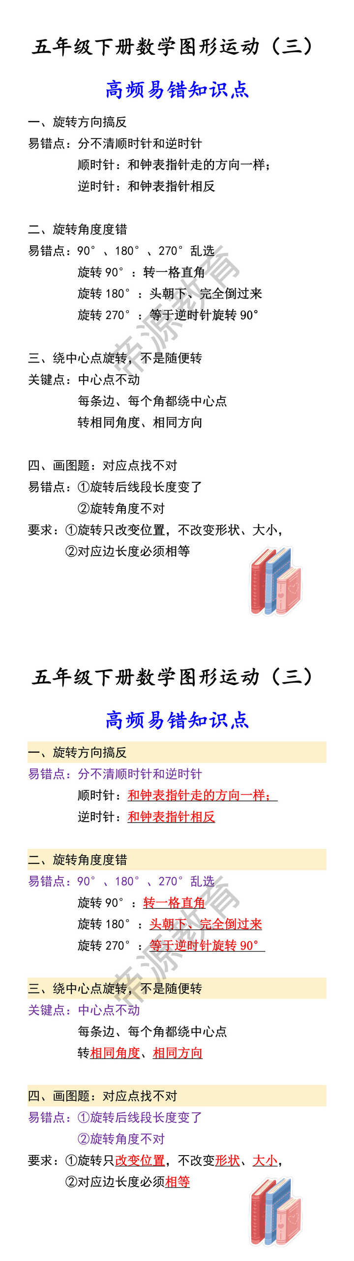 五年级下册数学图形运动（三） 高频易错知识点