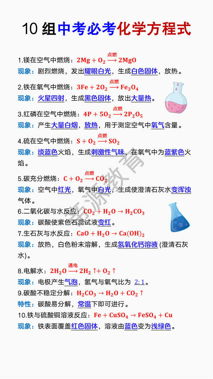 10组中考必考化学方程式