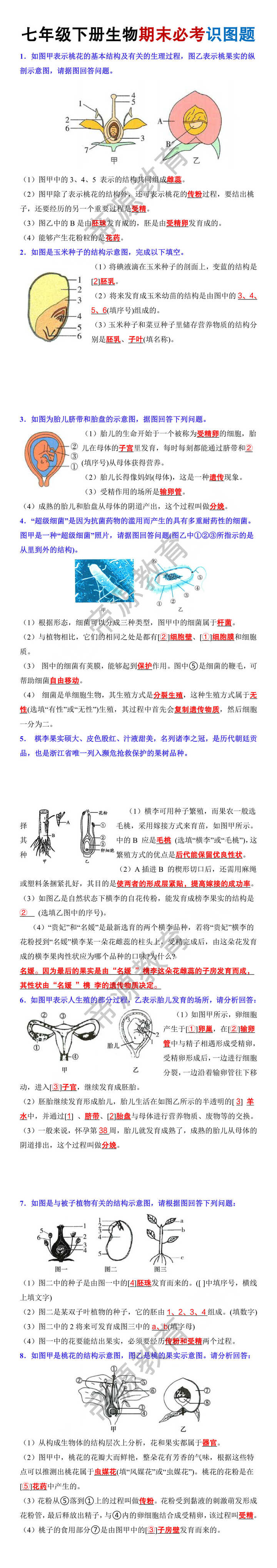 七年级下册生物期末必考识图题