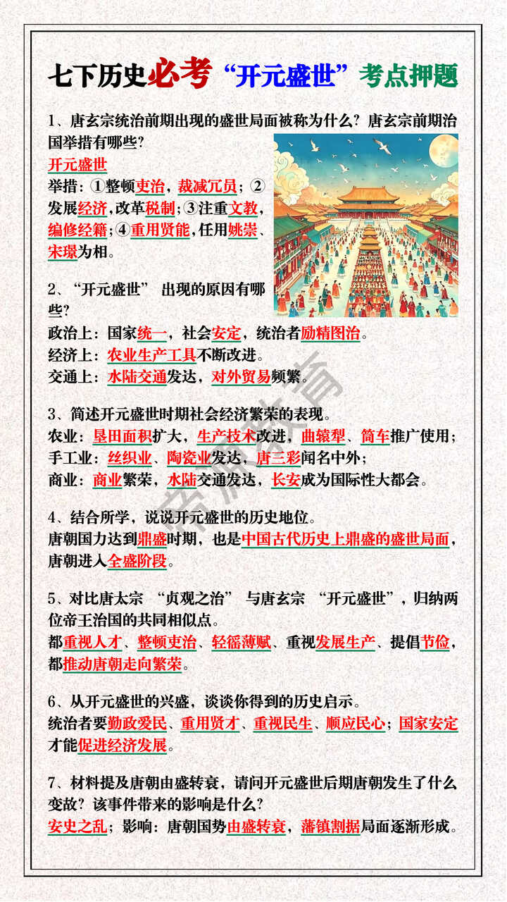 七下历史必考“开元盛世”考点押题
