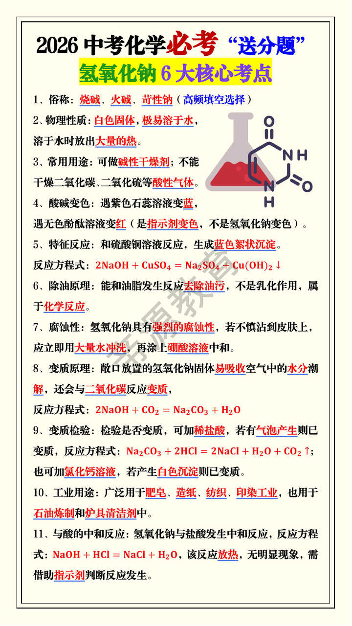 2026中考化学必考“送分题”氢氧化钠6大核心考点