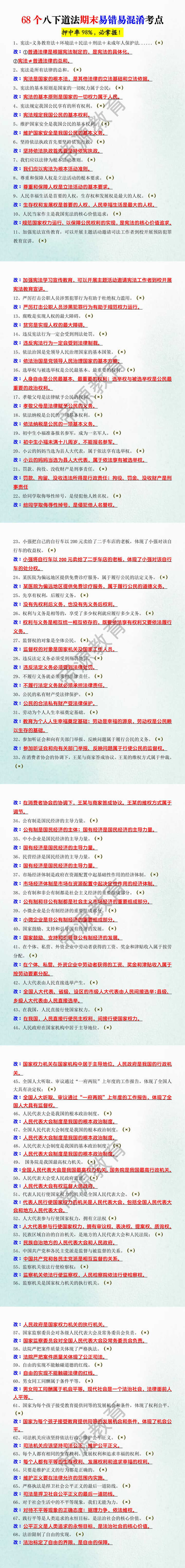 68个八下道法期末易错易混淆考点