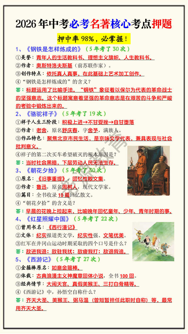 2026年中考必考名著核心考点押题