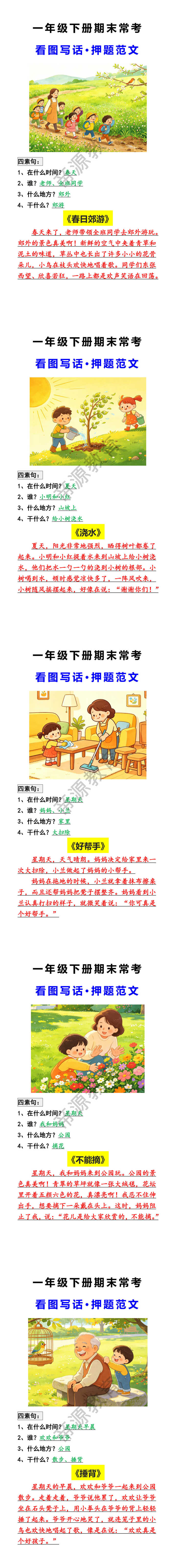 一年级下册期末常考看图写话押题范文