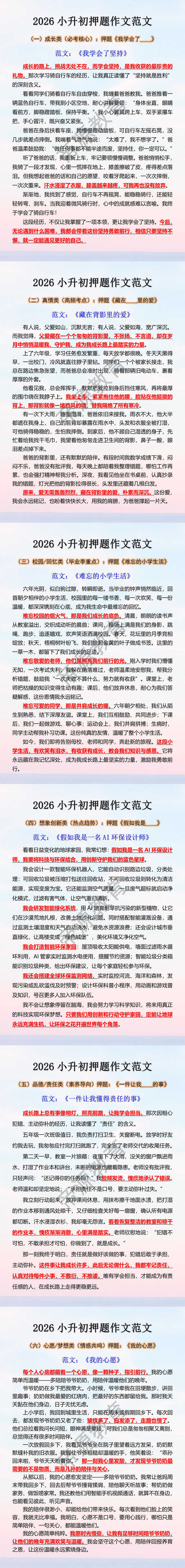 2026小升初押题作文范文