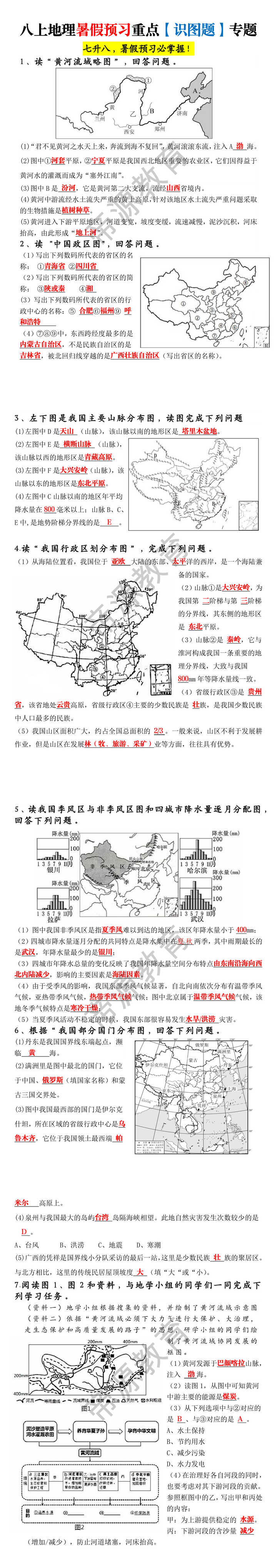 八上地理暑假预习重点【识图题】专题