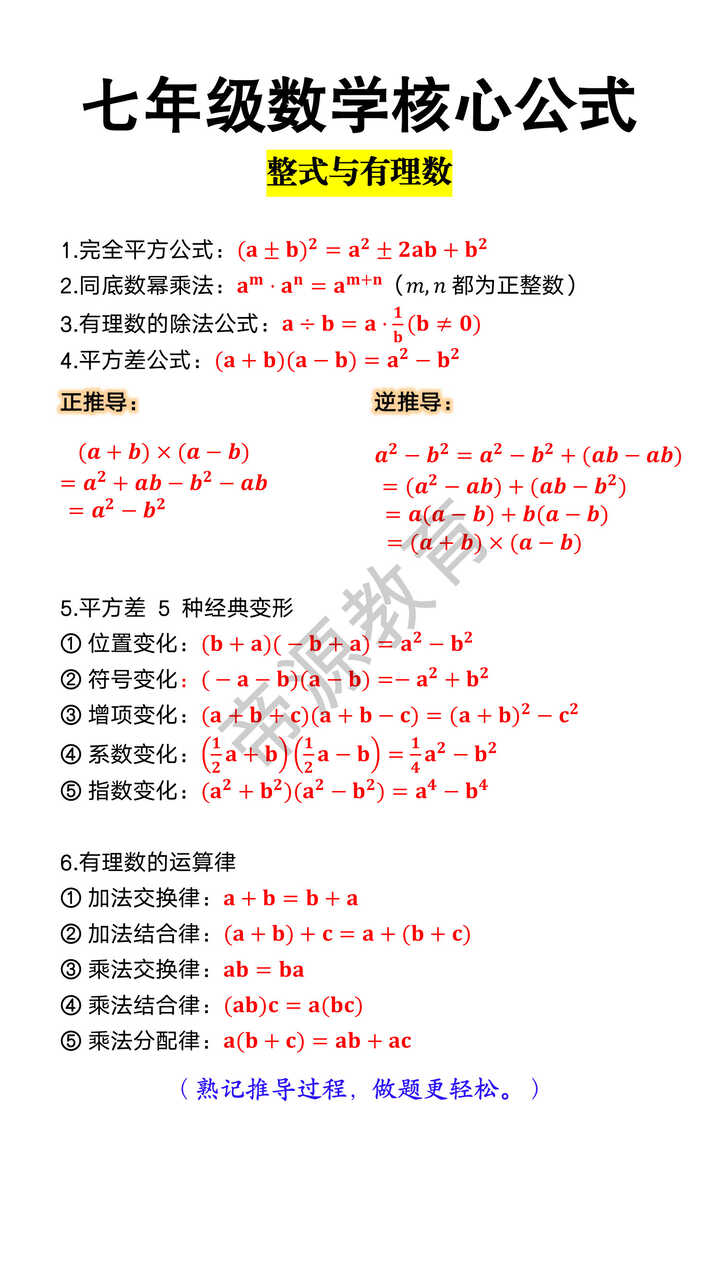 七年级数学核心公式