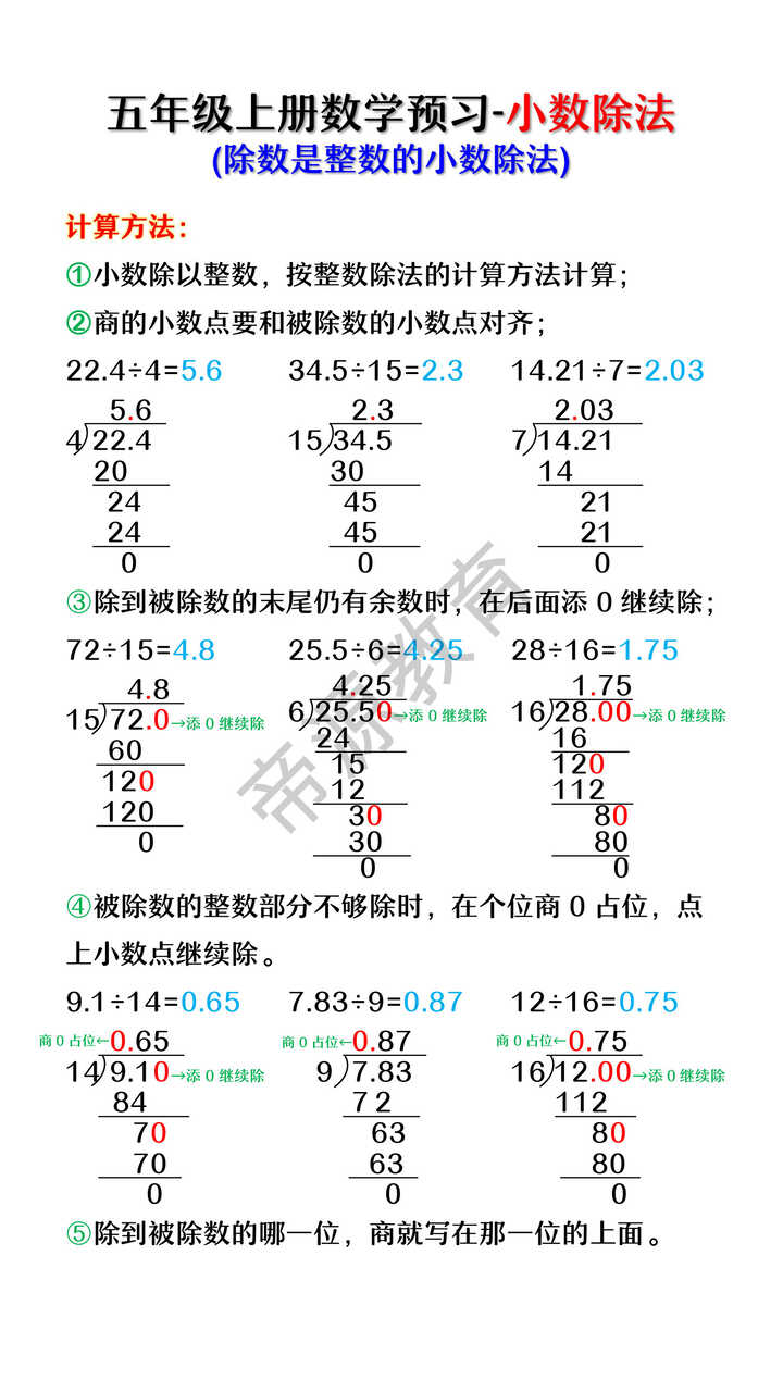 五年级上册数学除数是整数的小数除法