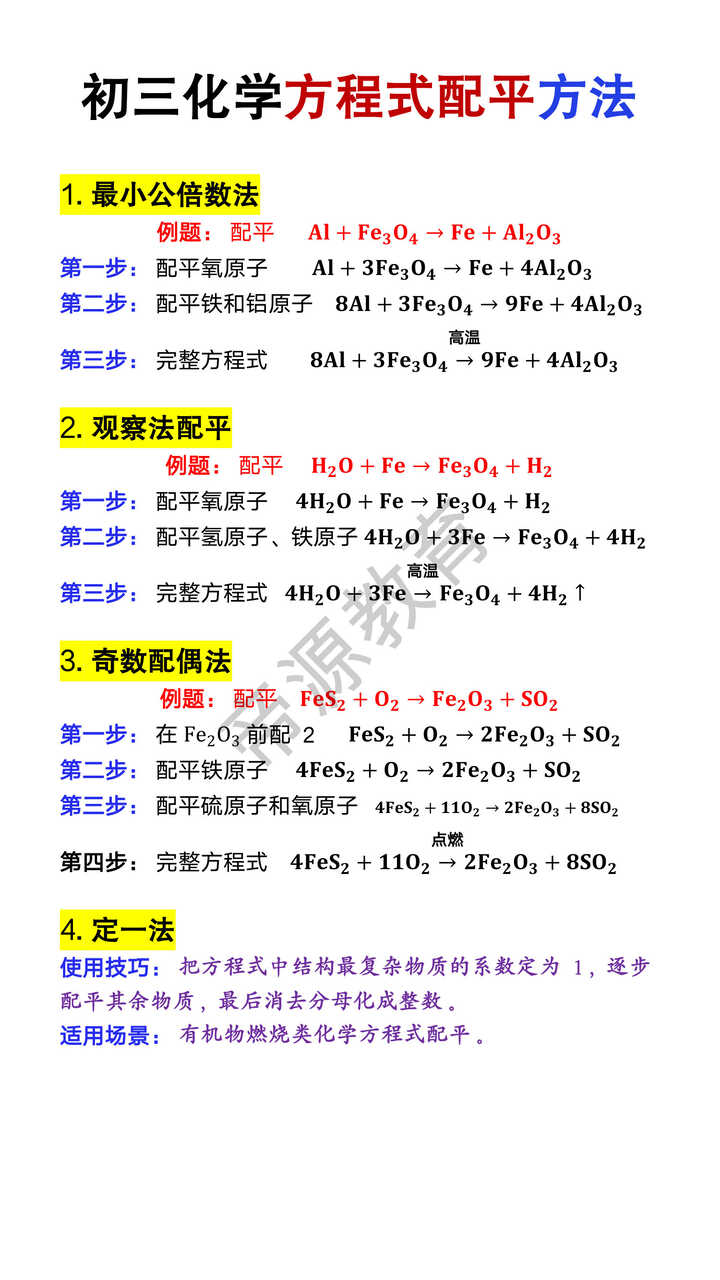 初三化学方程式配平方法