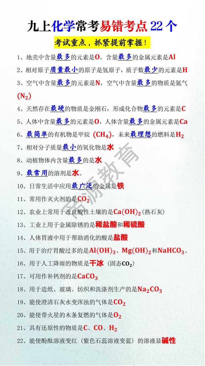九上化学常考易错考点22个 九上化学常考易错考点22个