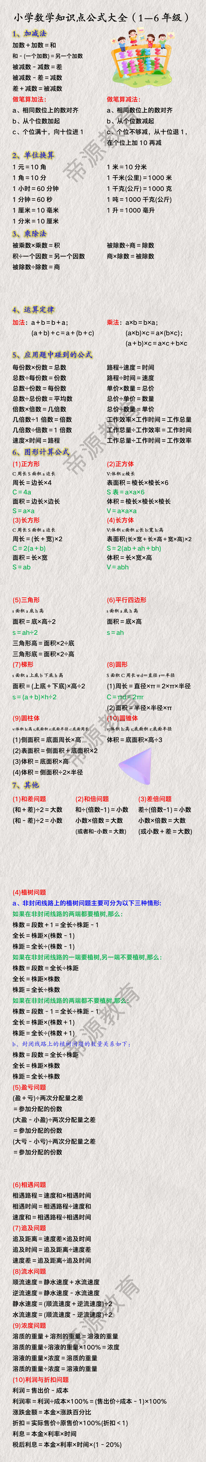 小学数学知识点公式大全