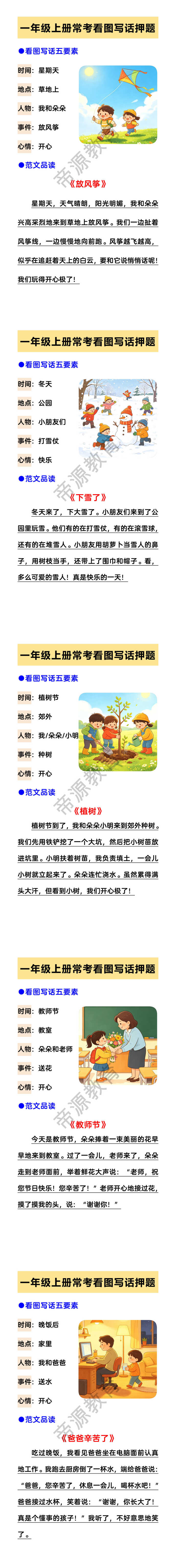一年级上册常考看图写话押题范文
