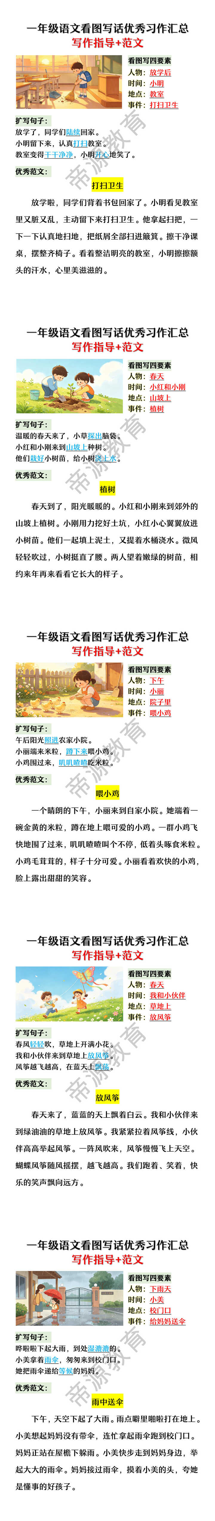 一年级语文看图写话优秀习作写作指导+范文