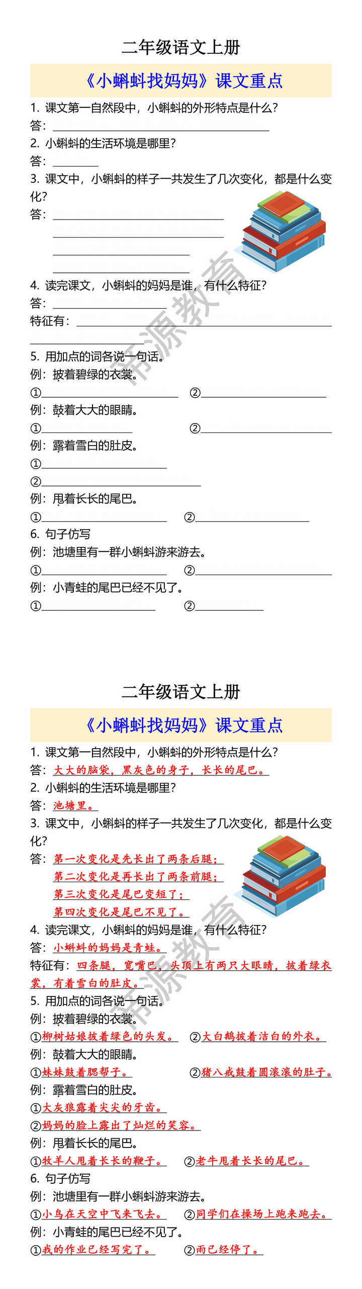 二年级语文上册 《小蝌蚪找妈妈》课文重点