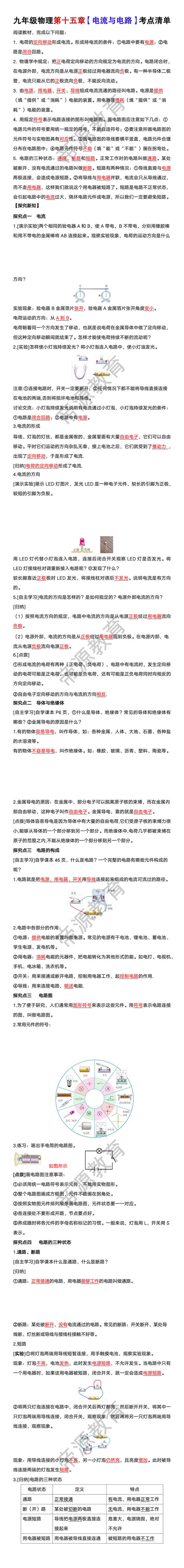 九年级物理第十五章【电流与电路】考点清单