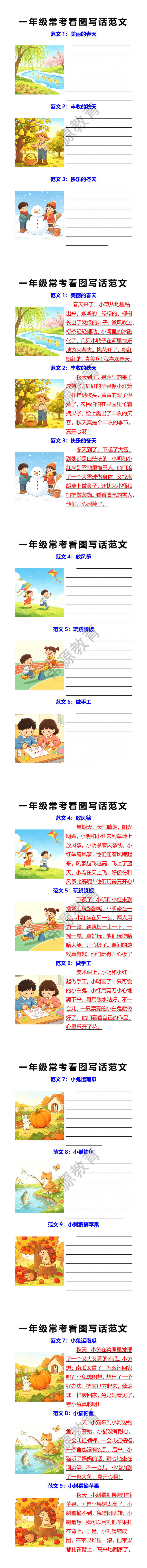一年级常考看图写话范文