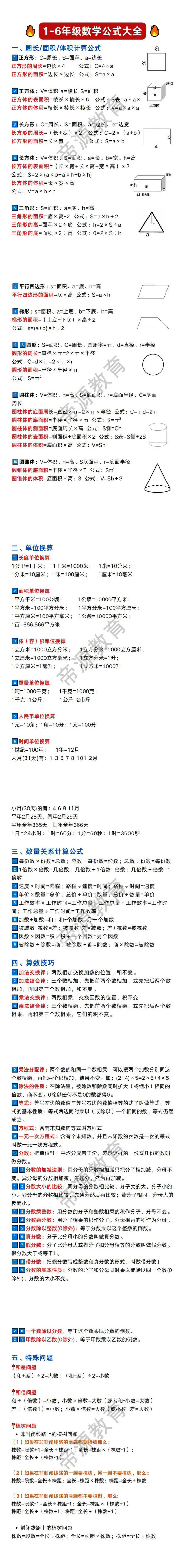 1-6年级数学公式大全