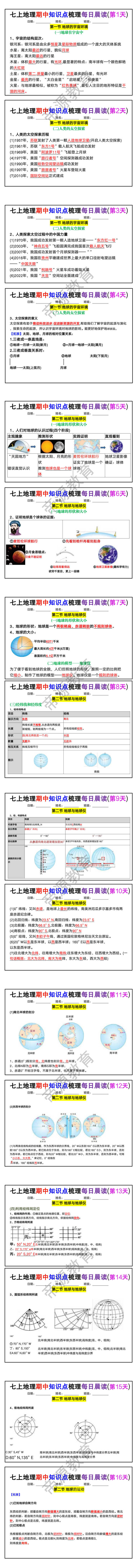 七年级上册地理期中知识点梳理每日晨读