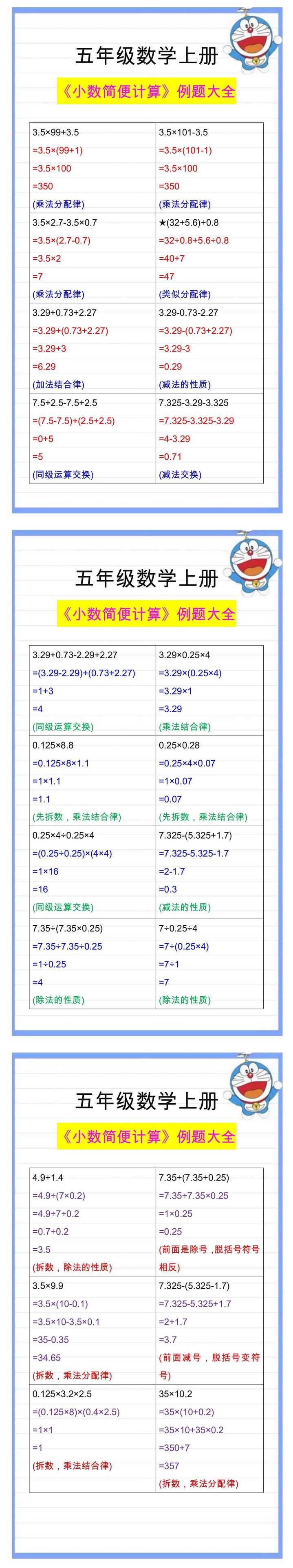 五年级数学上册小数简便计算练习题，考试必考题型！