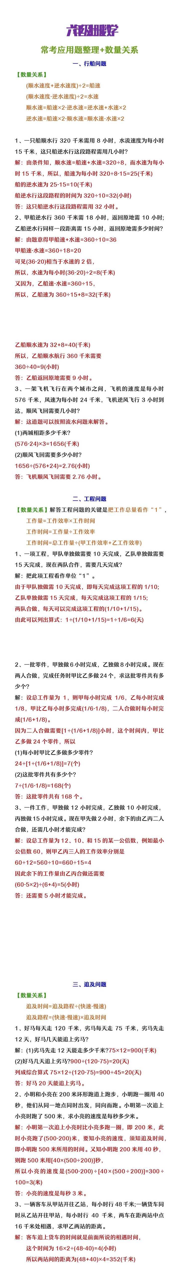 六年级上册数学常考应用题及数量关系