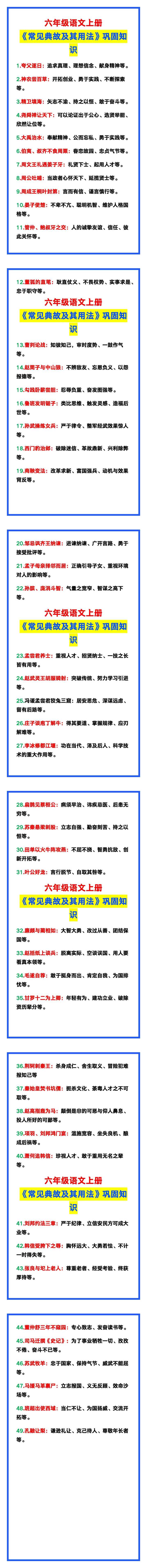六年级语文上册《常见典故及其用法》，巩固知识积累！