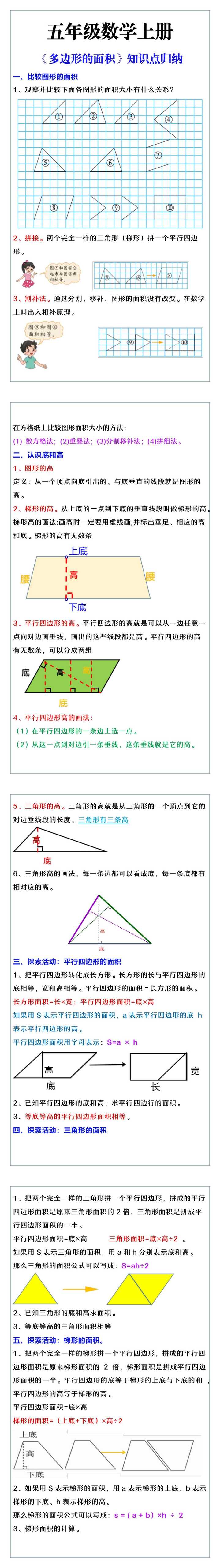 五年级数学上册《多边形的面积》知识点归纳