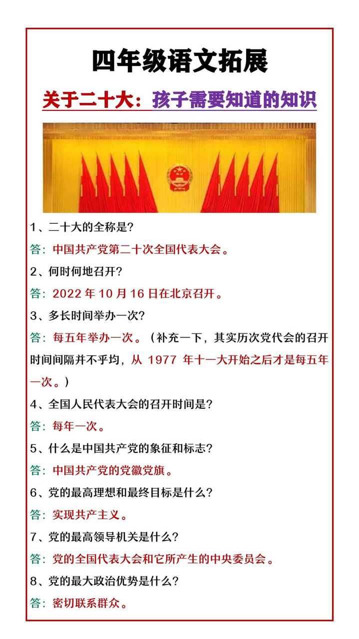 关于二十大孩子们需要知道的知识