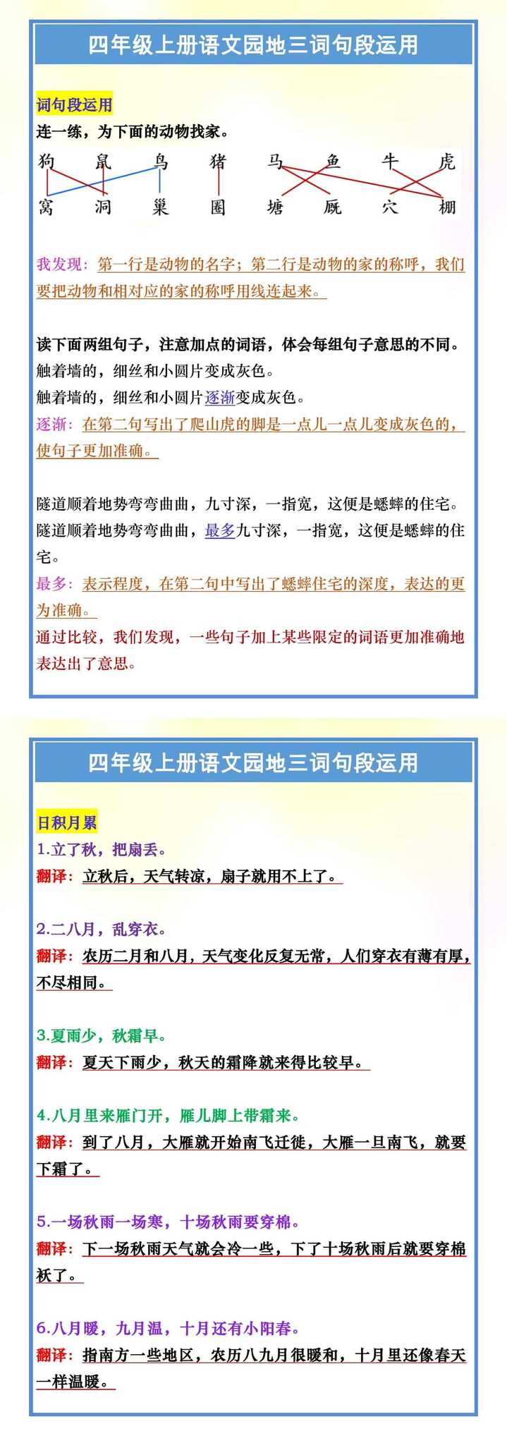 四年级上册语文园三词句段运用