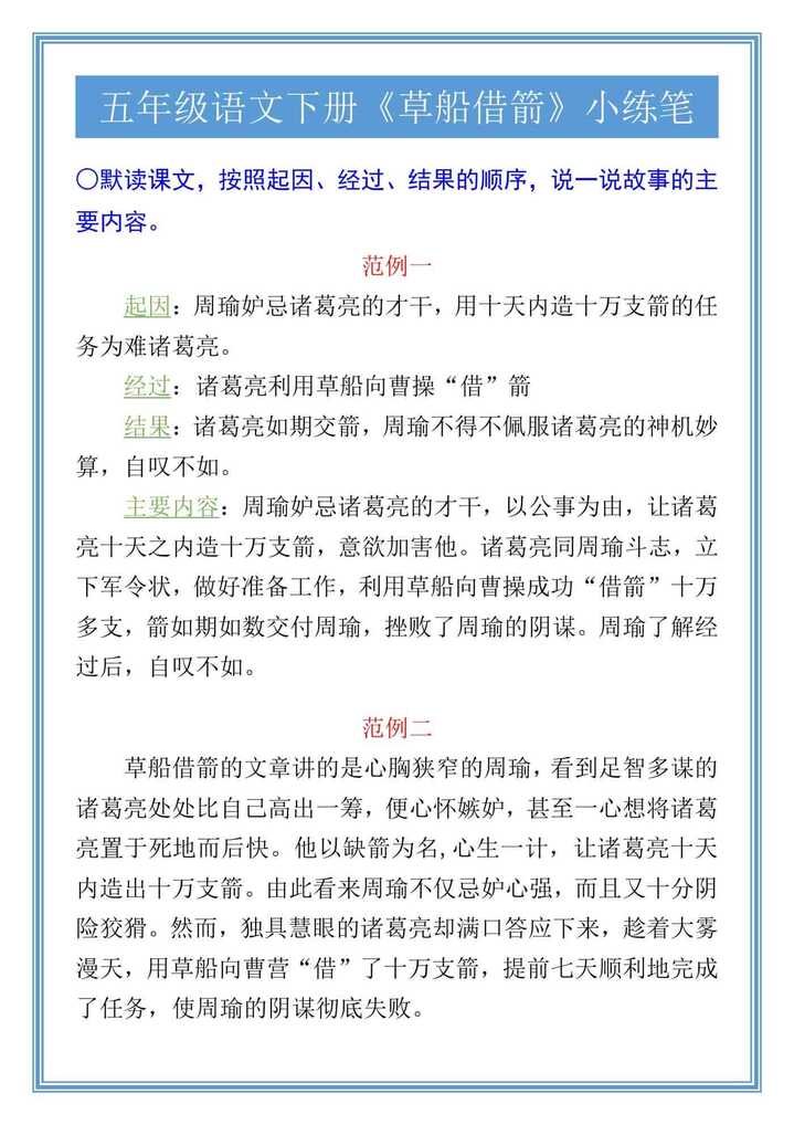 五年级语文下册《草船借箭》小练笔