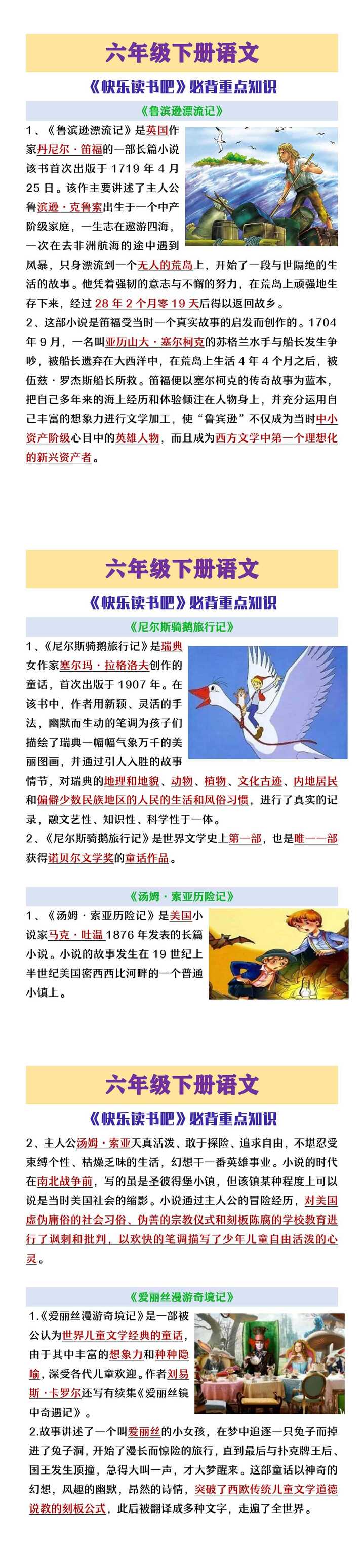 六年级下册语文《快乐读书吧》名著必背重点知识