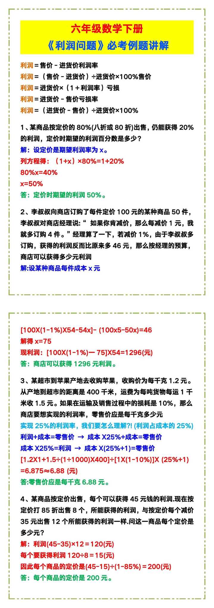 六年级数学下册《利润问题》例题讲解！