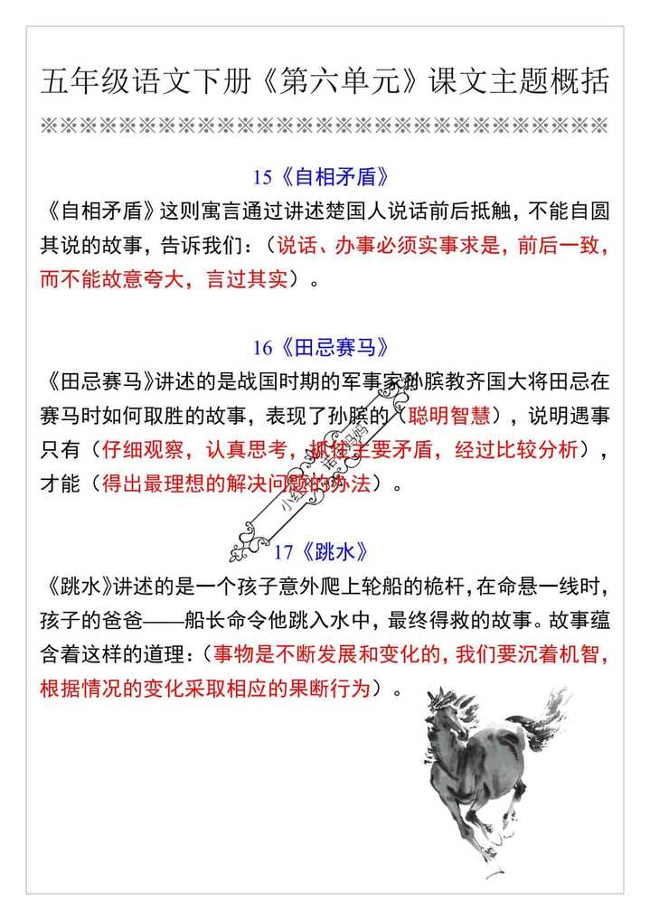 五年级语文下册《第六单元》课文主题概括