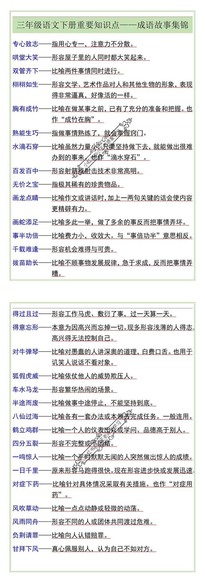 三年级语文下册重要知识点——成语故事集锦