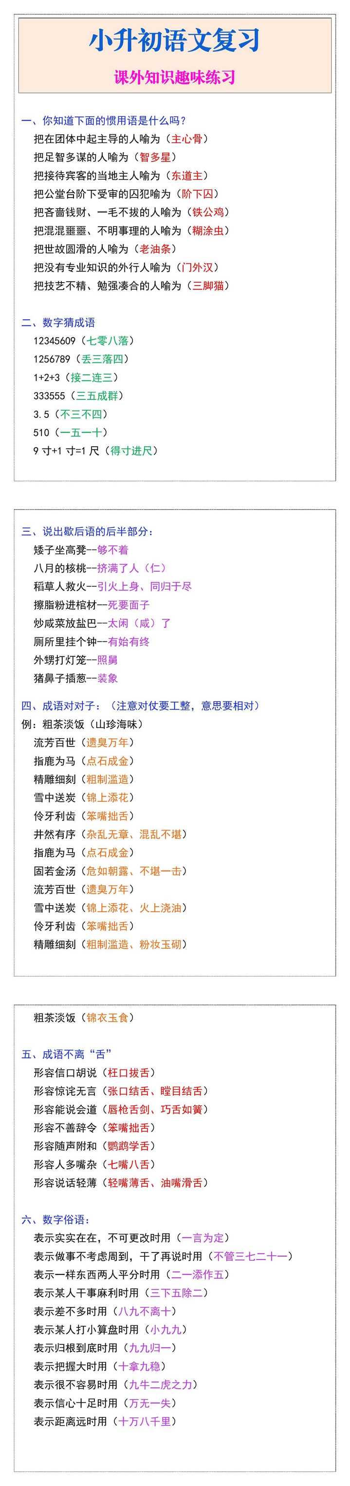 小升初语文复习课外知识趣味练习