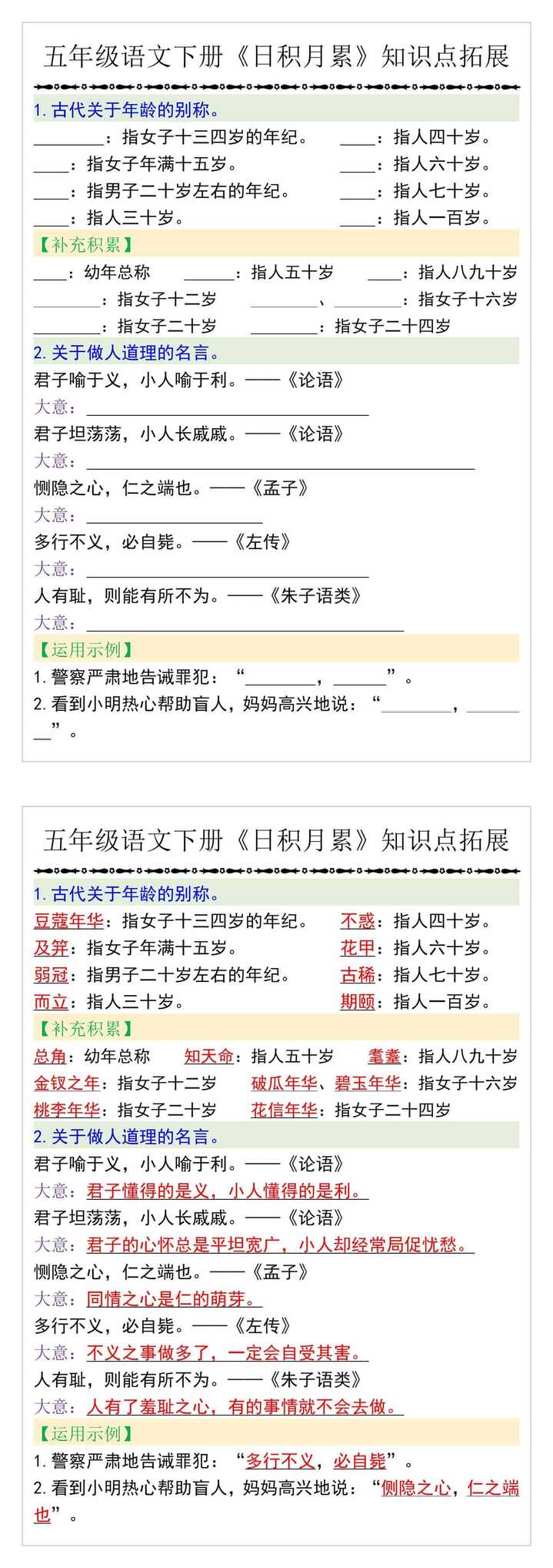 五年级语文下册《日积月累》知识点拓展