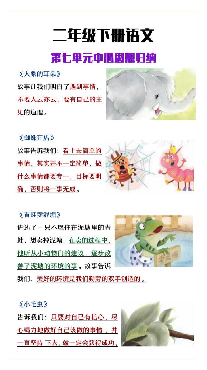 二年级下册语文第七单元中心思想归纳