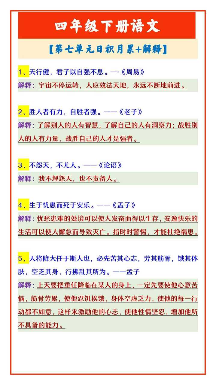 四年级下册语文 【第七单元日积月累+解释】