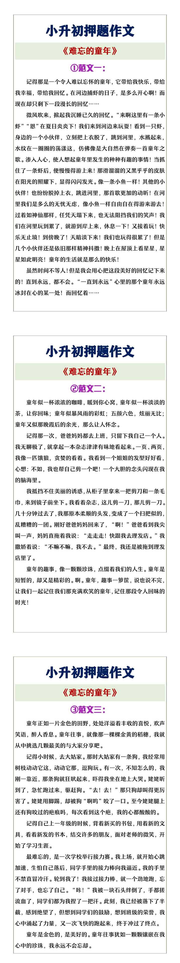 小升初押题作文《难忘的童年》