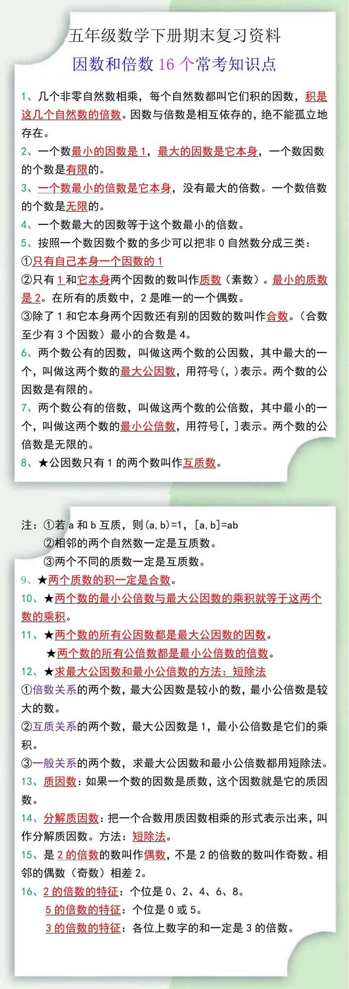 五年级下册因数和倍数16个常考知识点